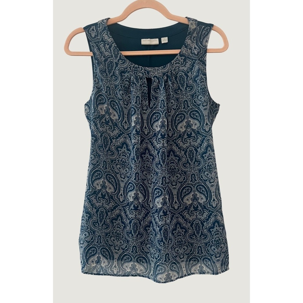 New York & Company Blouse Womens M Teal Excellent Paisley Shell Tank 1644